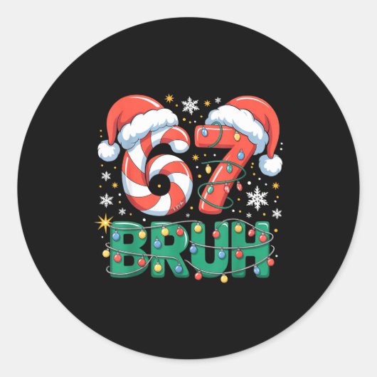 Funny 67 Bruh Christmas Design Meme Lights Candy C Runder Aufkleber (Vorderseite)