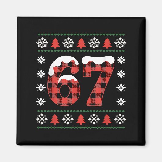 Funny 67 Buffalo Plaid Christmas Snow Ugly Sweater Magnet (Vorne)