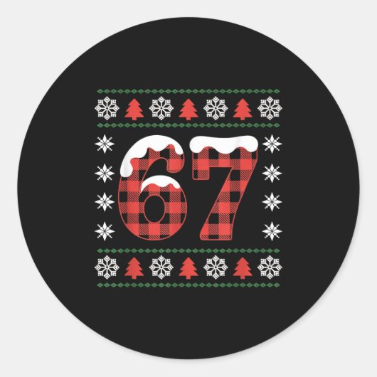 Funny 67 Buffalo Plaid Christmas Snow Ugly Sweater Runder Aufkleber (Vorderseite)