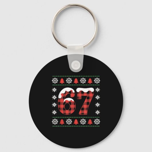Funny 67 Buffalo Plaid Christmas Snow Ugly Sweater Schlüsselanhänger (Vorderseite)