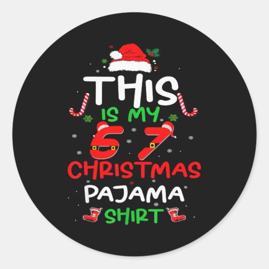 Funny 67 Christmas Pajamas Shirt Six Seven Meme Br Runder Aufkleber (Vorderseite)