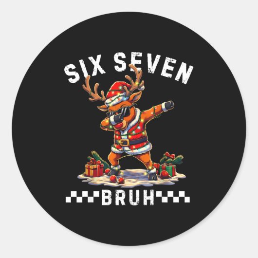 Funny 67 Christmas Six Seven Meme Dabbing Reindeer Runder Aufkleber (Vorderseite)
