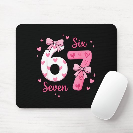 Funny 67 Cute Six Seven Meme Nk Hearts Bow Valenti Mousepad (Mit Mouse)
