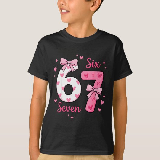 Funny 67 Cute Six Seven Meme Nk Hearts Bow Valenti T-Shirt (Vorderseite)