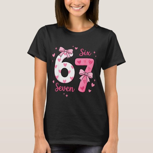 Funny 67 Cute Six Seven Meme Nk Hearts Bow Valenti T-Shirt (Vorderseite)