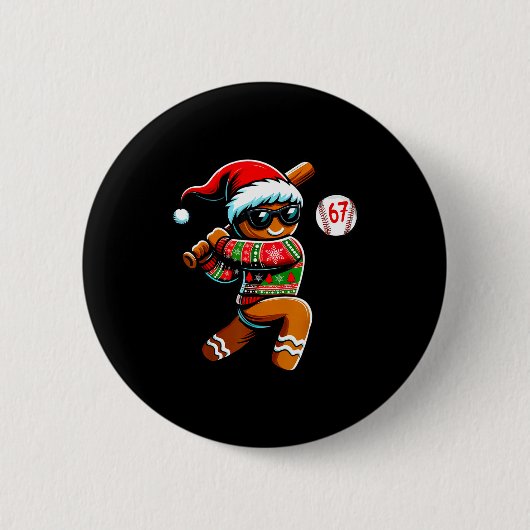 Funny 67 Gingerbread Man Playing Baseball Christma Button (Vorderseite)
