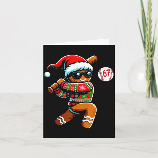 Funny 67 Gingerbread Man Playing Baseball Christma Karte (Vorderseite)