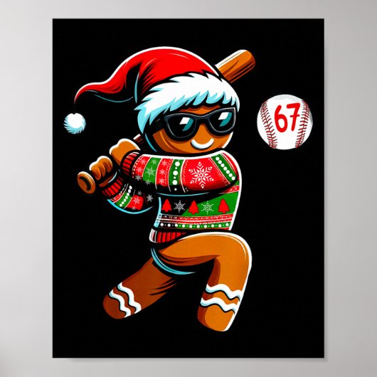 Funny 67 Gingerbread Man Playing Baseball Christma Poster (Vorne)