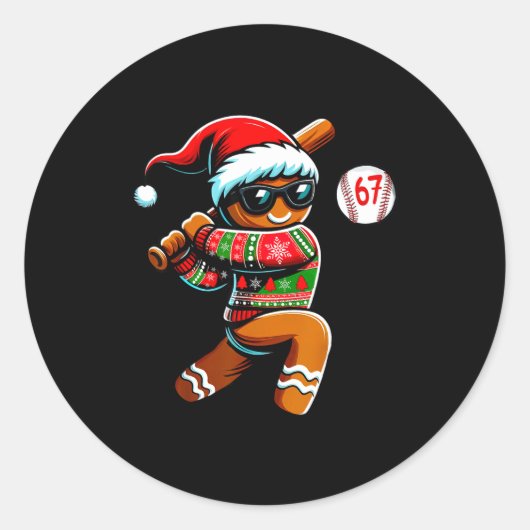 Funny 67 Gingerbread Man Playing Baseball Christma Runder Aufkleber (Vorderseite)