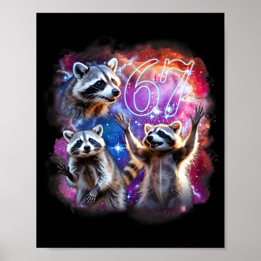 Funny 67 Meme Racoon Howling At The Moon Six Seven Poster (Vorne)