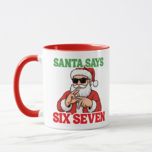 Funny 67 Meme Santa says SIX SEVEN Christmas Mug Tasse (Links)