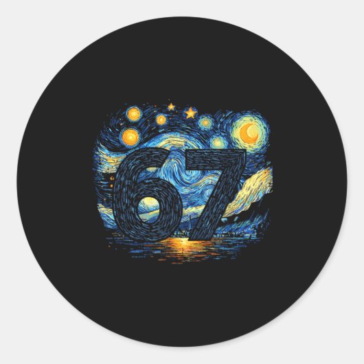 Funny 67 Meme Six Seven Starry Art Night Runder Aufkleber (Vorderseite)