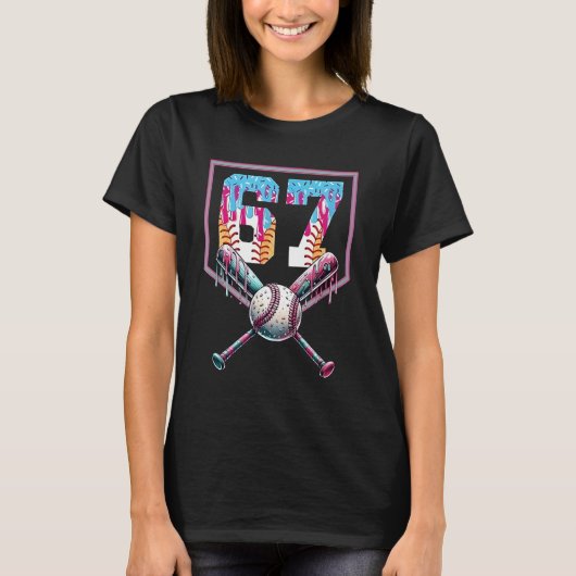 Funny 67 Number Creative 6 7 and Baseball T-Shirt (Vorderseite)