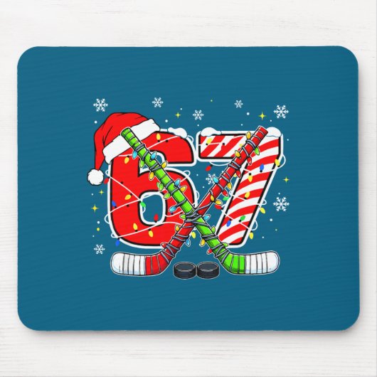 Funny 67 Santa Hat Candy Cane Ice Hockey Six Seven Mousepad (Vorne)