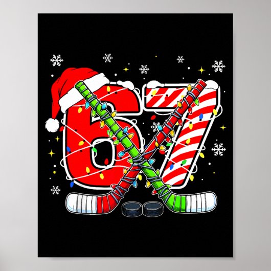 Funny 67 Santa Hat Candy Cane Ice Hockey Six Seven Poster (Vorne)