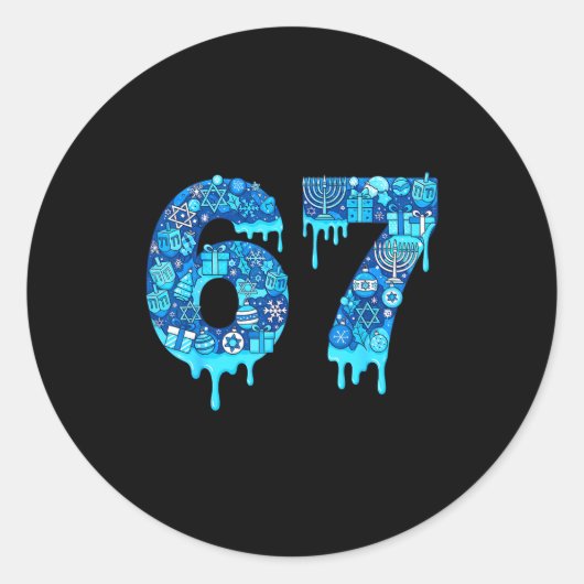 Funny 67 Six Seven 6 7 Happy Hanukkah Jewish Chanu Runder Aufkleber (Vorderseite)