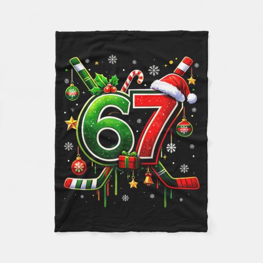 Funny 67 Six Seven Christmas Ice Hockey Fleecedecke (Vorderseite)