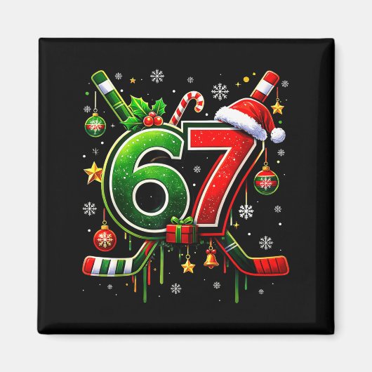 Funny 67 Six Seven Christmas Ice Hockey  Magnet (Vorne)