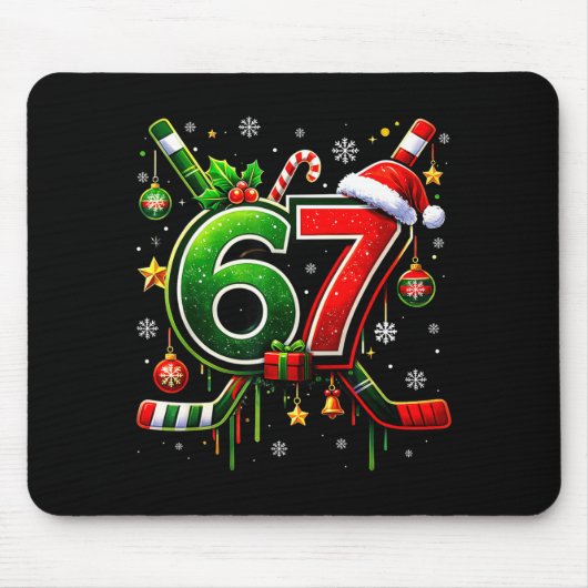 Funny 67 Six Seven Christmas Ice Hockey Mousepad (Vorne)