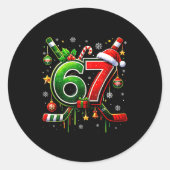 Funny 67 Six Seven Christmas Ice Hockey  Runder Aufkleber (Vorderseite)