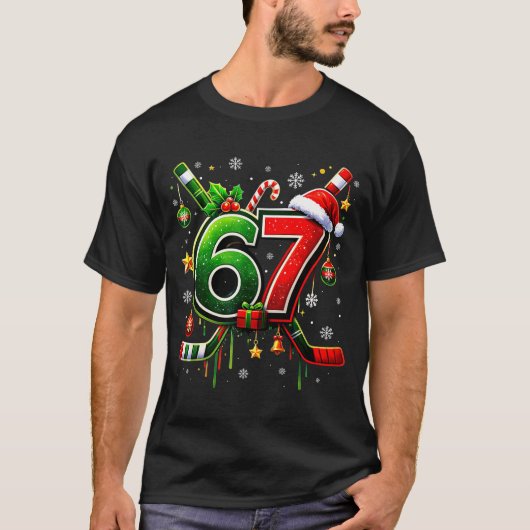 Funny 67 Six Seven Christmas Ice Hockey  T-Shirt (Vorderseite)