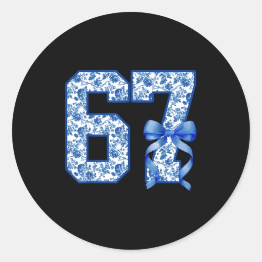 Funny 67 Six Seven Coquette Girly Blue Toile Women Runder Aufkleber (Vorderseite)