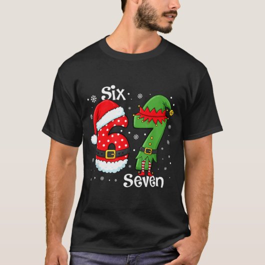 Funny 67 Six Seven Meme 6 7 Elf Santa Christmas Pa T-Shirt (Vorderseite)