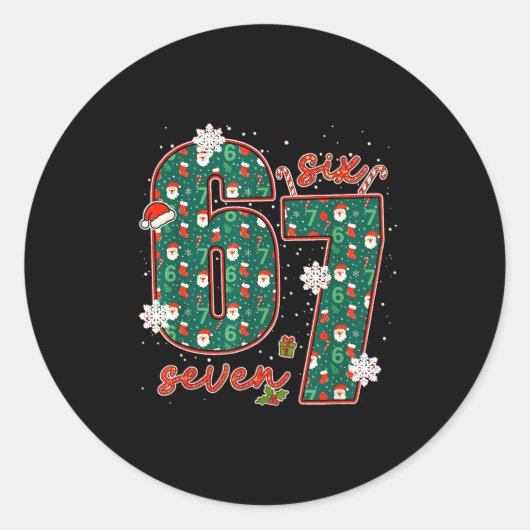 Funny 67 Six Seven Meme Brainrot Xmas Christmas Pa Runder Aufkleber (Vorderseite)
