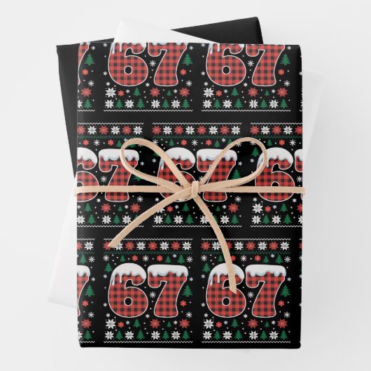 Funny 67 Six Seven Meme Cringe Christmas Red Plaid Geschenkpapier Set (Beispiel)