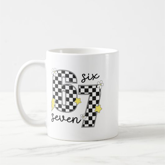 Funny 67 Six Seven Meme Slang 6-7 Checkered Number Kaffeetasse (Links)