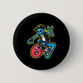 Funny 67 Skeleton Skater Meme Retro Skateboarding  Button (Vorderseite)