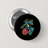 Funny 67 Skeleton Skater Meme Retro Skateboarding Button (Vorne & Hinten)
