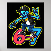 Funny 67 Skeleton Skater Meme Retro Skateboarding  Poster (Vorne)