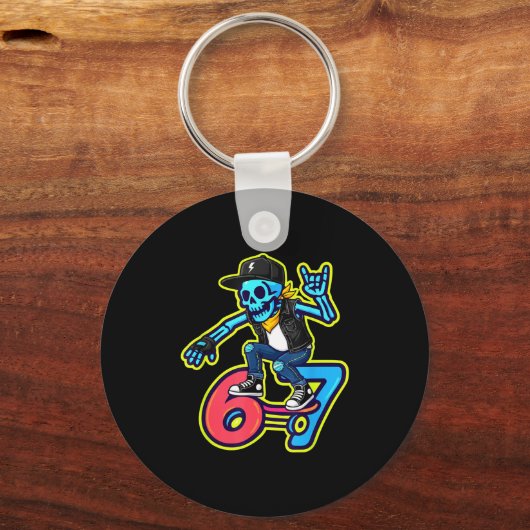 Funny 67 Skeleton Skater Meme Retro Skateboarding  Schlüsselanhänger (Vorderseite)