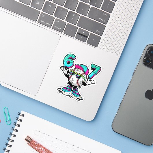 Funny 6 7 Baseball Drip Meme Vinyl Sticker (Laptop mit iPhone)