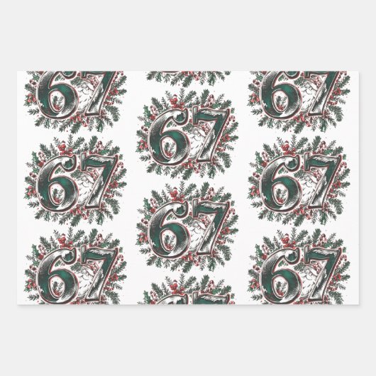 Funny 6 7 Brainrot Meme Christmas Set of 3 Geschenkpapier Set (Vorderseite 3)