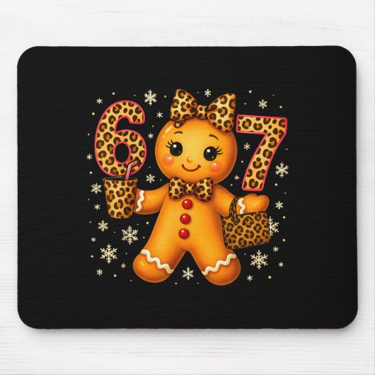 Funny 6 7 Christmas Leopard Bow Gingerbread Girls Mousepad (Vorne)