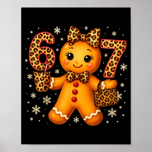 Funny 6 7 Christmas Leopard Bow Gingerbread Girls Poster (Vorne)