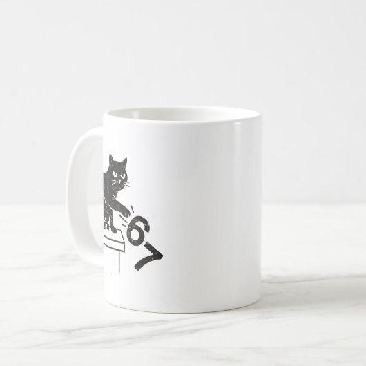 Funny 6 7 Meme Cat Knocking Off 67  Kaffeetasse (Vorderseite Links)