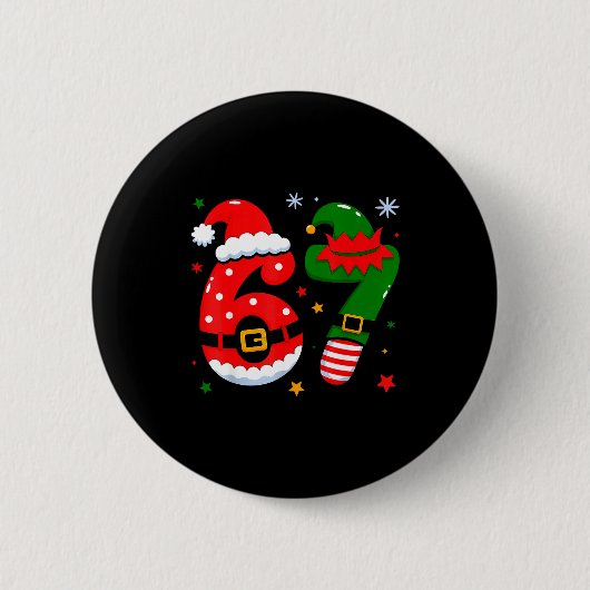 Funny 6 7 Six Seven Meme Christmas Santa Elf Coupl Button (Vorderseite)