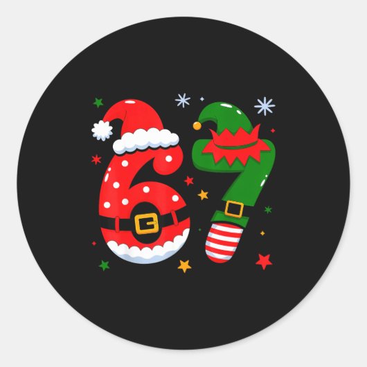 Funny 6 7 Six Seven Meme Christmas Santa Elf Coupl Runder Aufkleber (Vorderseite)