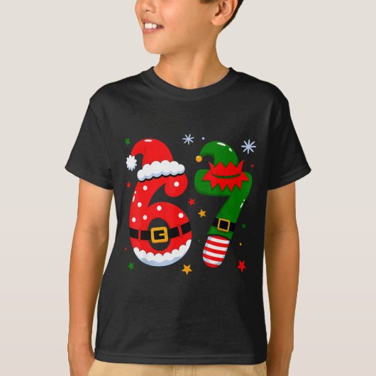 Funny 6 7 Six Seven Meme Christmas Santa Elf Coupl T-Shirt (Vorderseite)