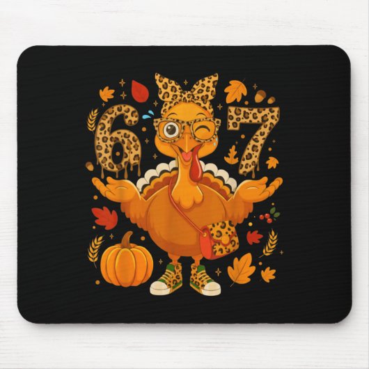 Funny 6 7 Thanksgiving Leopard Bow Turkey Six Seve Mousepad (Vorne)