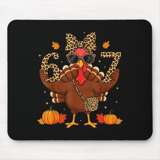 Funny 6 7 Thanksgiving Leopard Bow Turkey Six Seve Mousepad (Vorne)