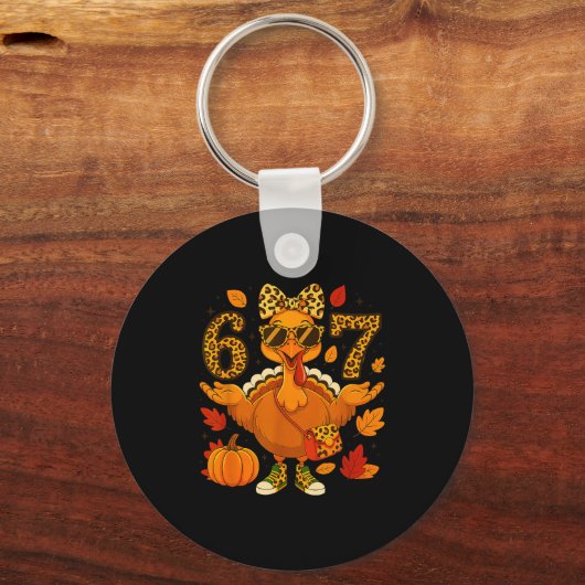 Funny 6 7 Thanksgiving Leopard Bow Turkey Six Seve Schlüsselanhänger (Vorderseite)
