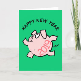 Funny 6 Cartoon Illustration Pig Year 2019 Card Feiertagskarte