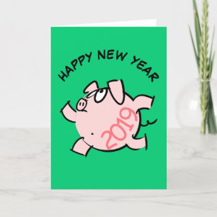 Funny 6 Cartoon Illustration Pig Year 2019 Card Feiertagskarte