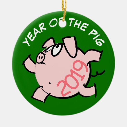 Funny 6 Cartoon Illustration Pig Year 2019 Runde Keramik Ornament (Vorne)