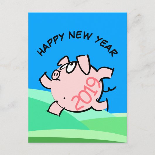Funny 6b Cartoon Illustration Pig Jahr 2019 PostC Einladungspostkarte (Vorderseite)