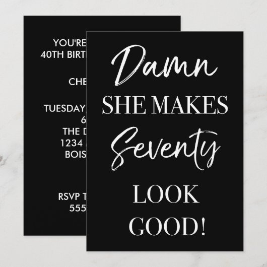 Funny 70. Geburtstagsparty Einladung (Vorne/Hinten)